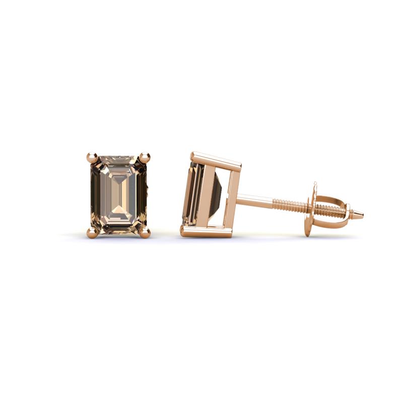 Alina Emerald Cut Smoky Quartz (7x5mm) Solitaire Stud Earrings 