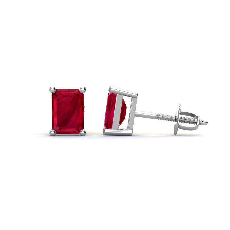 Alina Emerald Cut Ruby (7x5mm) Solitaire Stud Earrings 