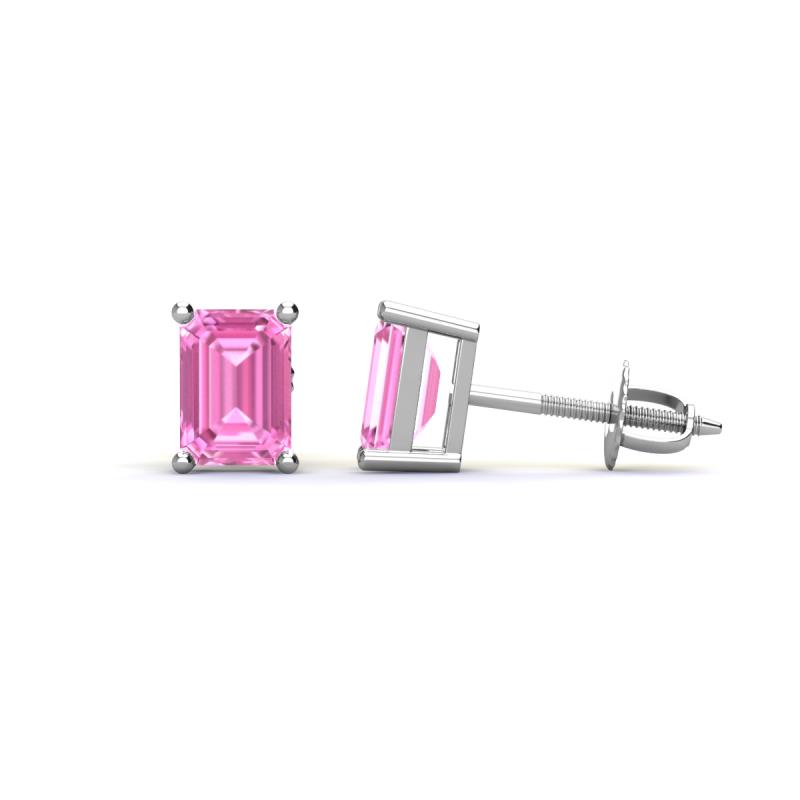 Alina Emerald Cut Pink Sapphire (7x5mm) Solitaire Stud Earrings 