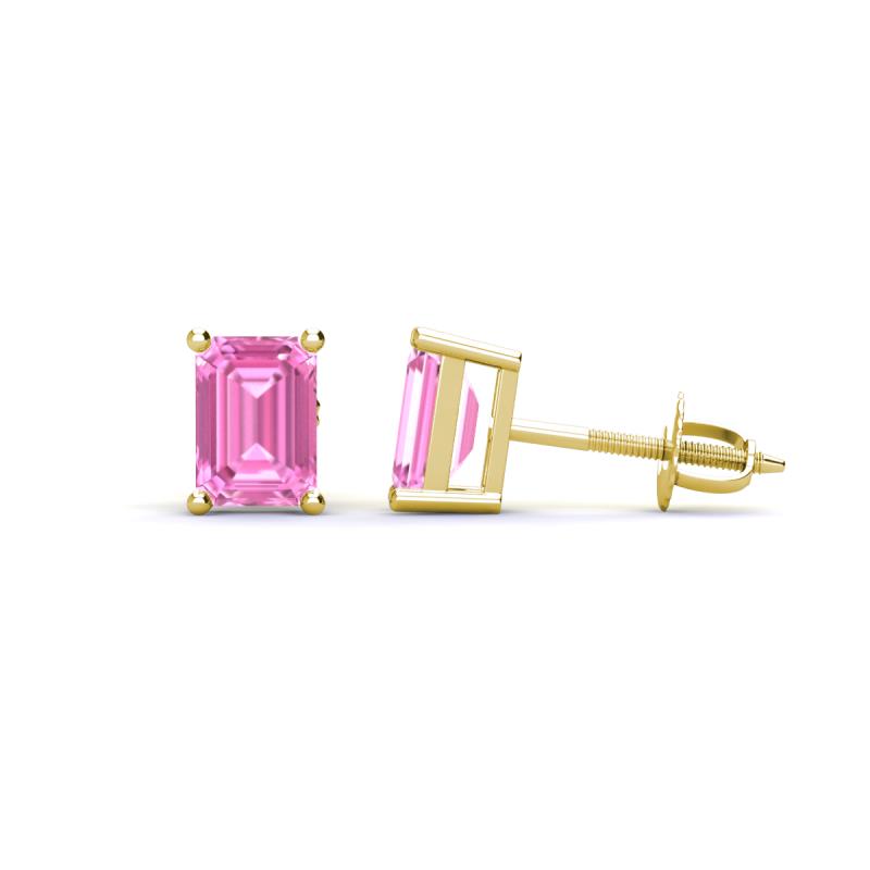 Alina Emerald Cut Pink Sapphire (7x5mm) Solitaire Stud Earrings 
