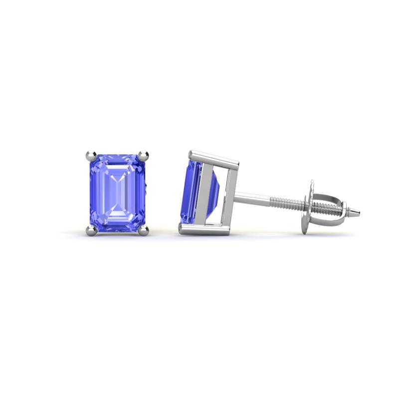Alina Emerald Cut Tanzanite (7x5mm) Solitaire Stud Earrings 