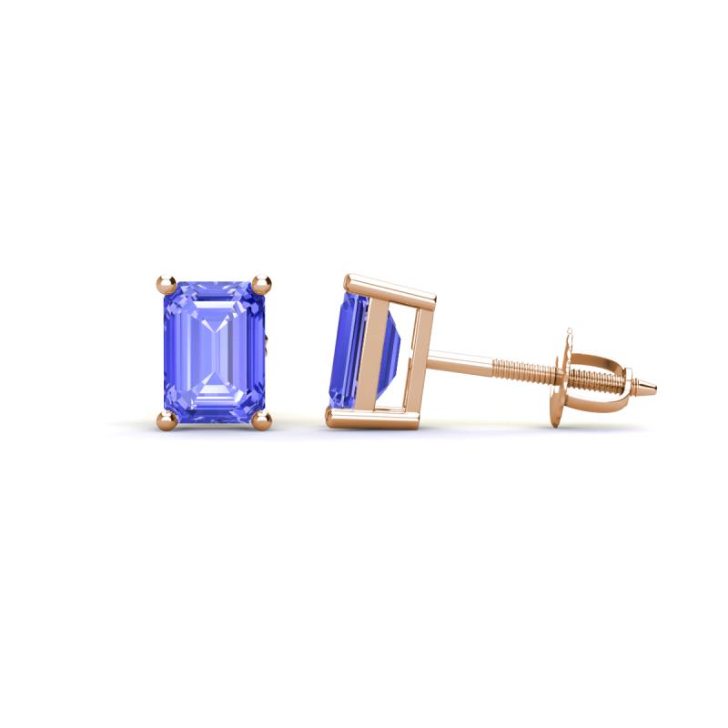 Alina Emerald Cut Tanzanite (7x5mm) Solitaire Stud Earrings 