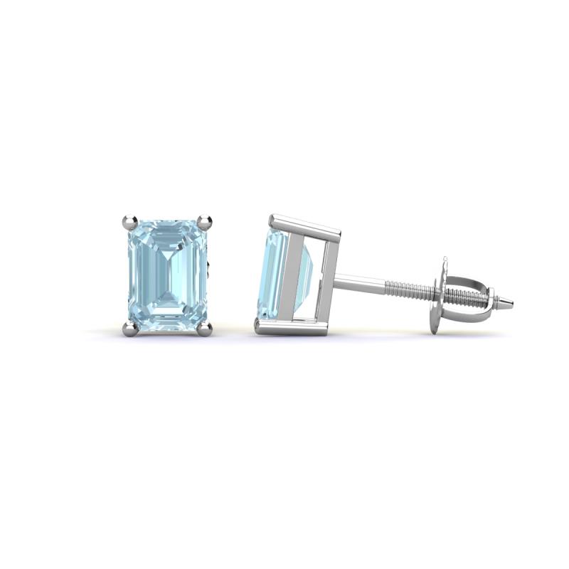 Alina Emerald Cut Aquamarine (7x5mm) Solitaire Stud Earrings 
