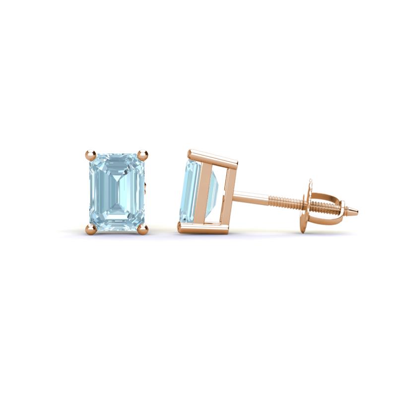 Alina Emerald Cut Aquamarine (7x5mm) Solitaire Stud Earrings 