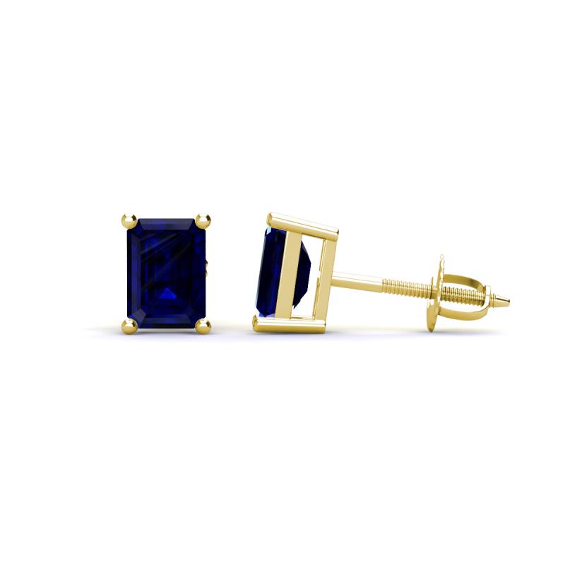 Alina Emerald Cut Blue Sapphire (7x5mm) Solitaire Stud Earrings 