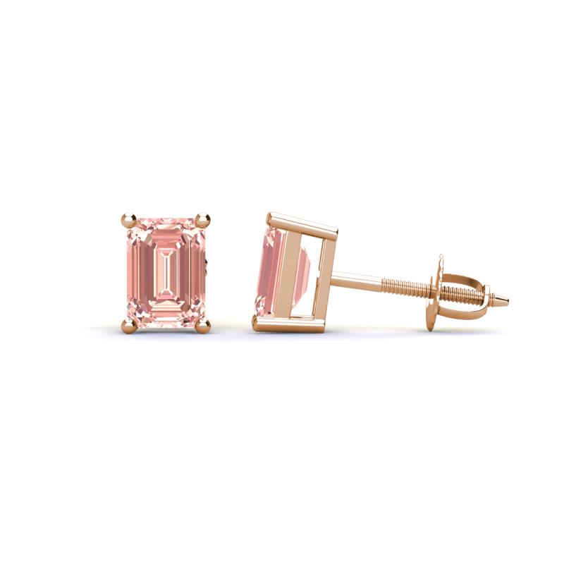 Alina Emerald Cut Morganite (7x5mm) Solitaire Stud Earrings 