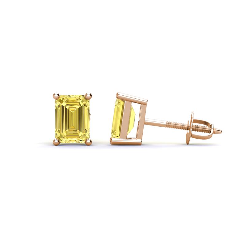 Alina Emerald Cut Yellow Sapphire (7x5mm) Solitaire Stud Earrings 