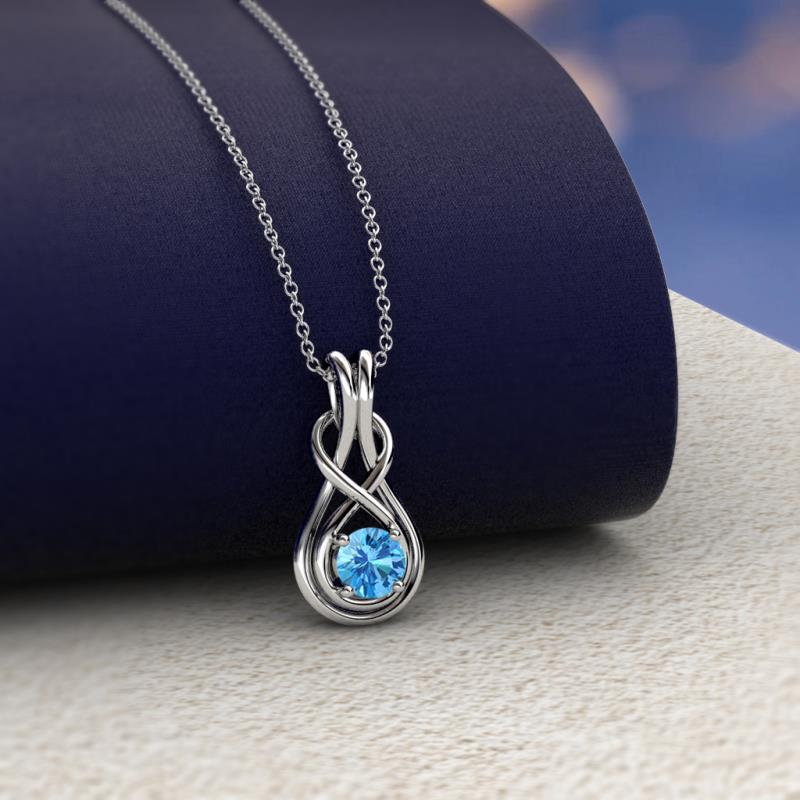 0.60 Cts of 5 mm AA Round Swiss Blue Topaz Solitaire Pendant in Silver Valentines Day Sale 