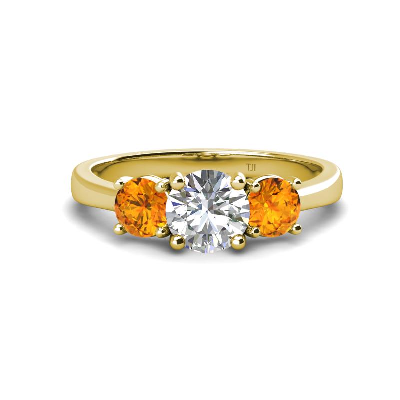 Quyen GIA Certified 2.05 ctw (7.00 mm) Round Natural Diamond and Citrine Three Stone Engagement Ring 