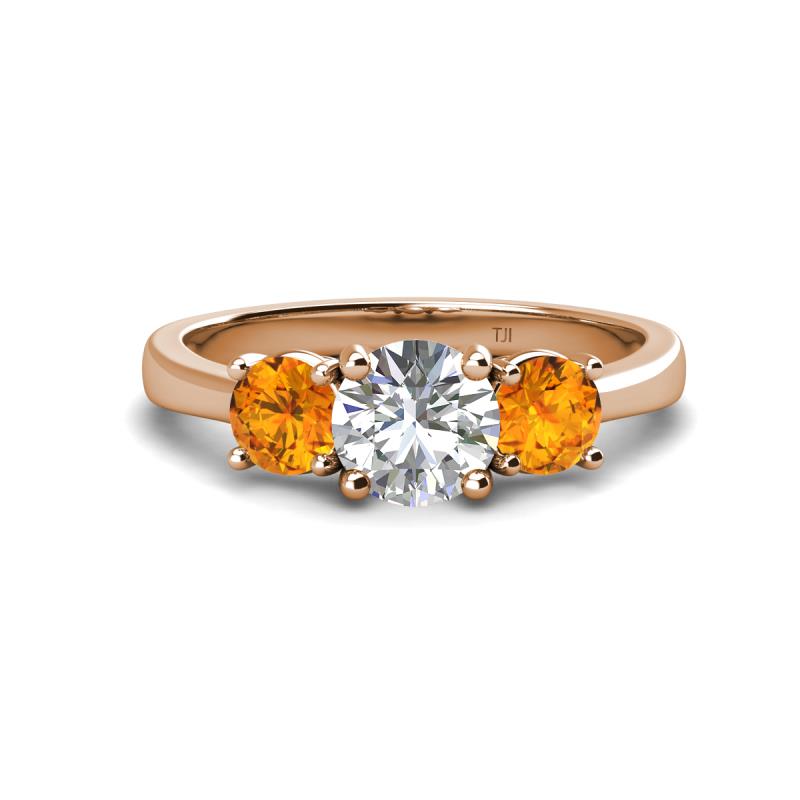 Quyen IGI Certified 2.10 ctw (7.00 mm) Round Lab Grown Diamond and Citrine Three Stone Engagement Ring 