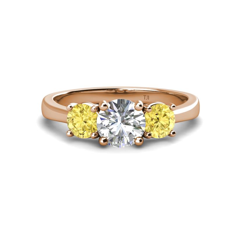 Quyen IGI Certified 2.36 ctw (7.00 mm) Round Lab Grown Diamond and Yellow Sapphire Three Stone Engagement Ring 