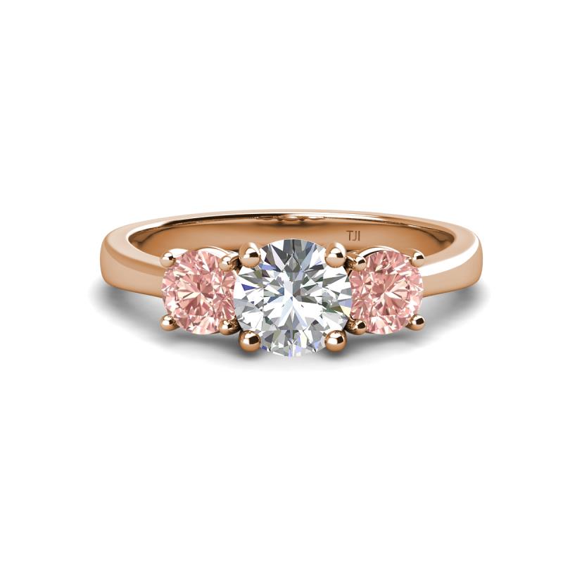 Quyen IGI Certified 2.26 ctw (7.00 mm) Round Lab Grown Diamond and Morganite Three Stone Engagement Ring 