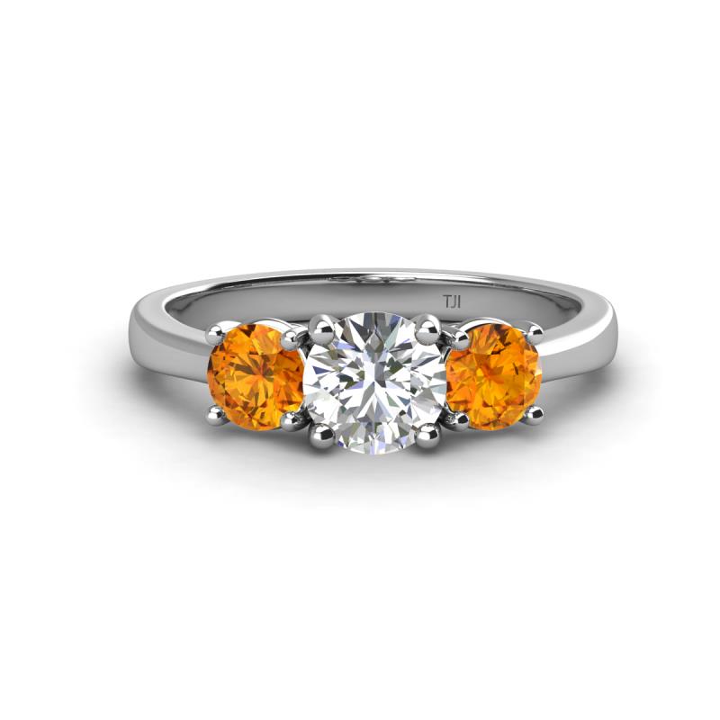 Quyen GIA Certified 1.80 ctw (6.50 mm) Round Natural Diamond and Citrine Three Stone Engagement Ring 