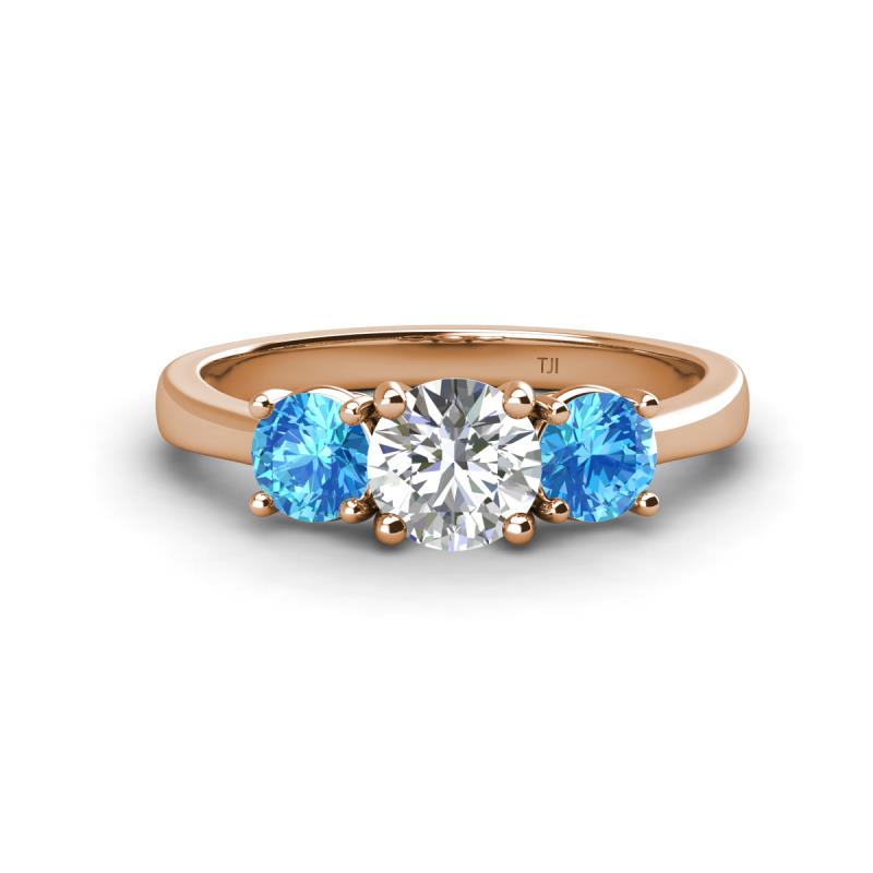 Quyen IGI Certified 2.00 ctw (6.50 mm) Round Lab Grown Diamond and Blue Topaz Three Stone Engagement Ring 