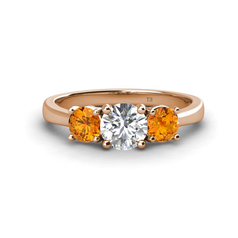 Quyen IGI Certified 1.80 ctw (6.50 mm) Round Lab Grown Diamond and Citrine Three Stone Engagement Ring 