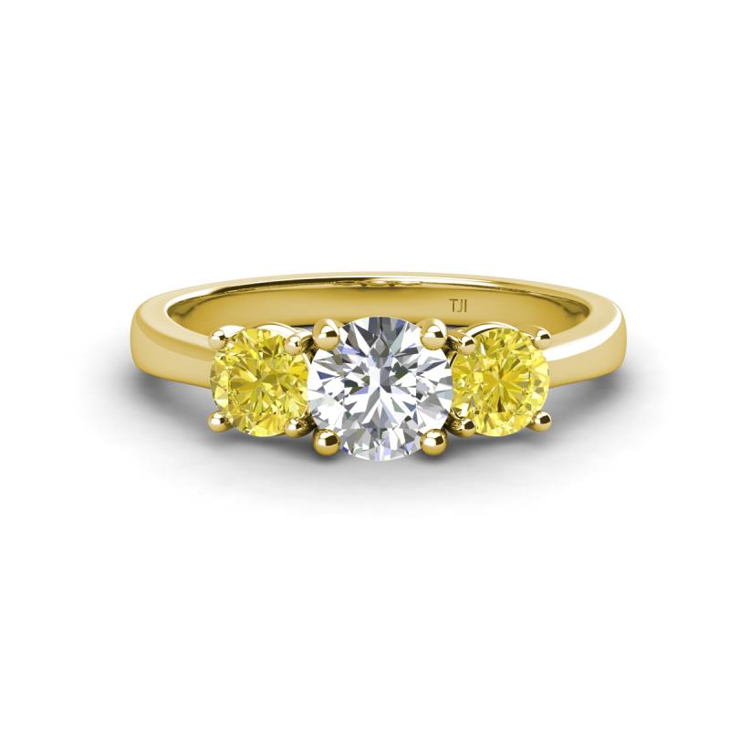 Quyen IGI Certified 2.00 ctw (6.50 mm) Round Lab Grown Diamond and Yellow Diamond Three Stone Engagement Ring 