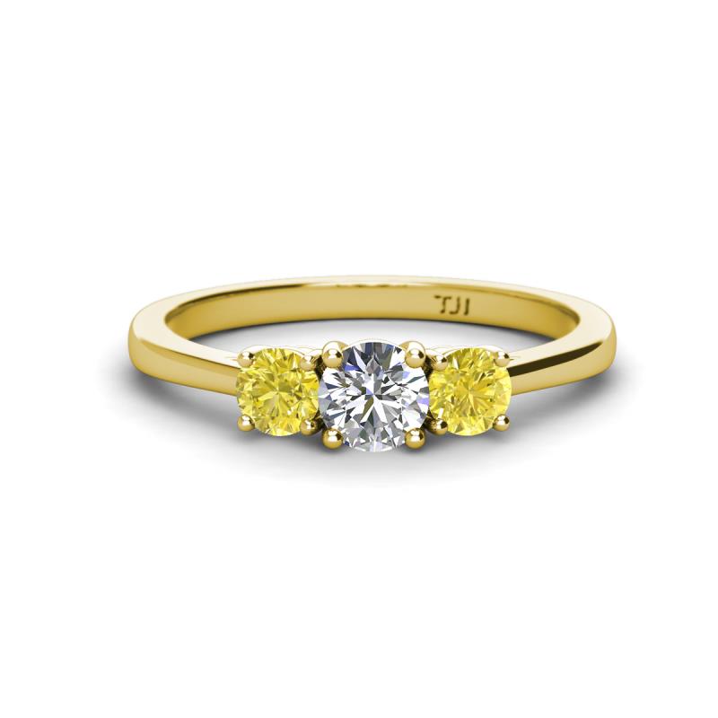 Quyen 1.00 ctw (5.00 mm) Round Lab Grown Diamond and Yellow Diamond Three Stone Engagement Ring 