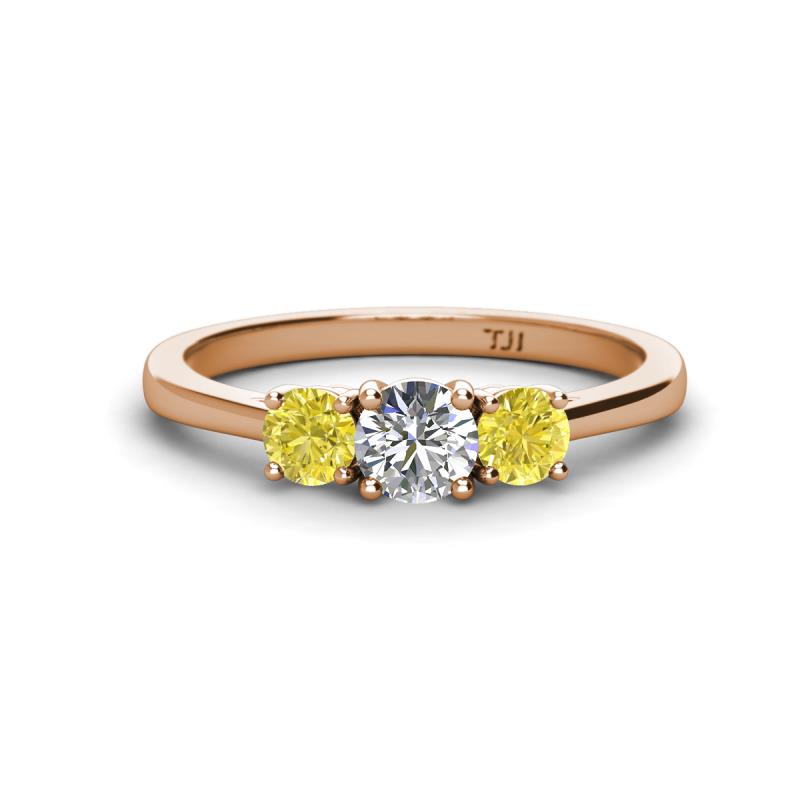 Quyen 1.00 ctw (5.00 mm) Round Lab Grown Diamond and Yellow Diamond Three Stone Engagement Ring 