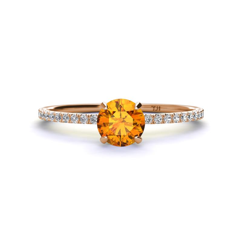 Hannah 6.50 mm Classic Round Citrine and Diamond Engagement Ring 
