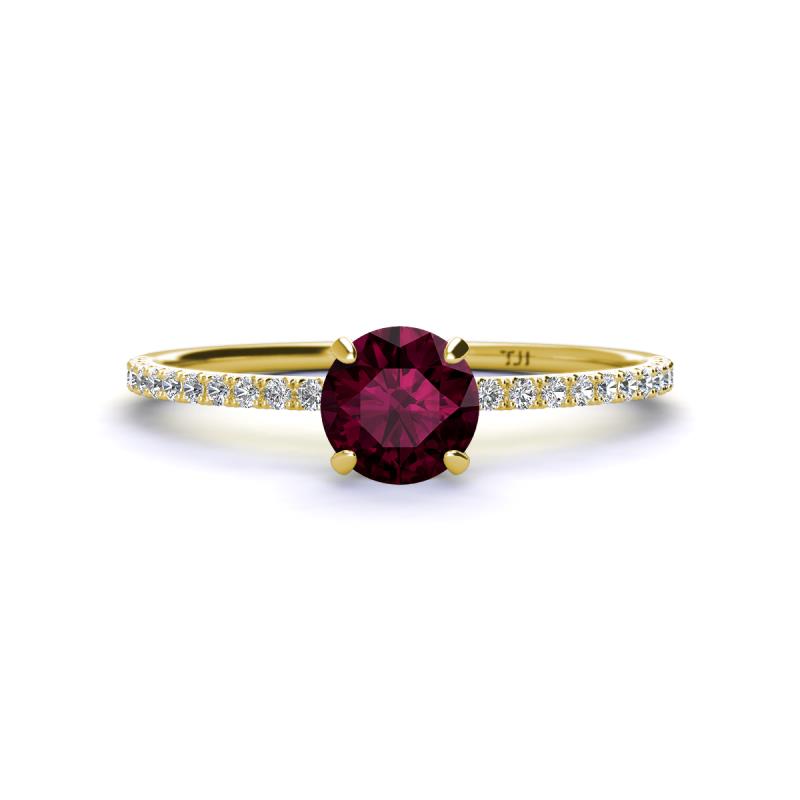 Hannah 6.50 mm Classic Round Rhodolite Garnet and Diamond Engagement Ring 