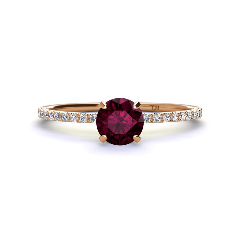 Hannah 6.50 mm Classic Round Rhodolite Garnet and Diamond Engagement Ring 
