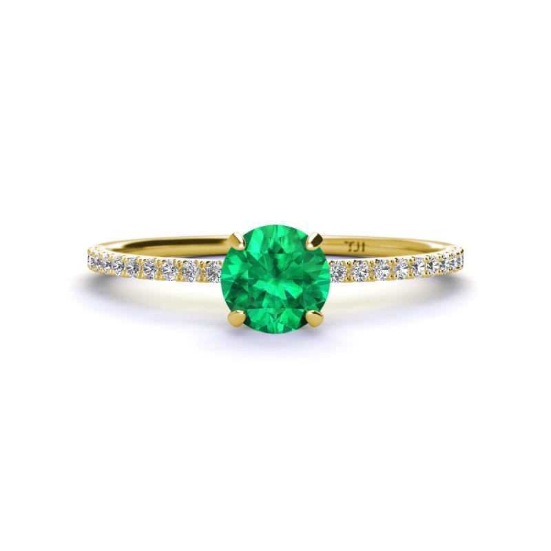 Hannah 6.00 mm Classic Round Emerald and Diamond Engagement Ring 