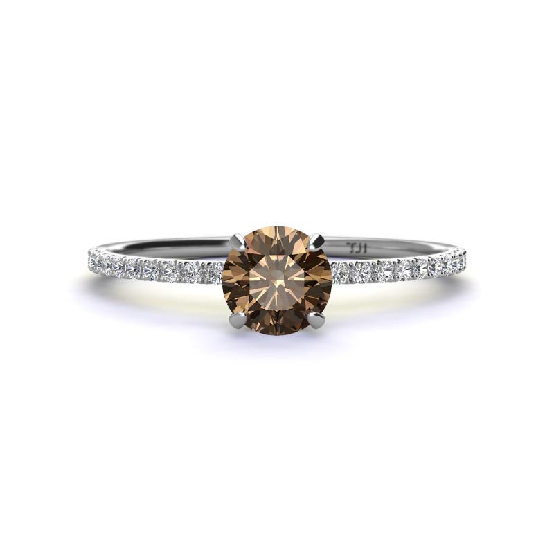 Hannah 6.50 mm Classic Round Smoky Quartz and Diamond Engagement Ring 