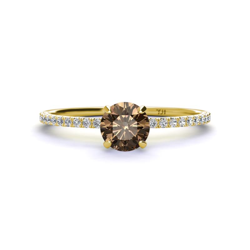 Hannah 6.50 mm Classic Round Smoky Quartz and Diamond Engagement Ring 