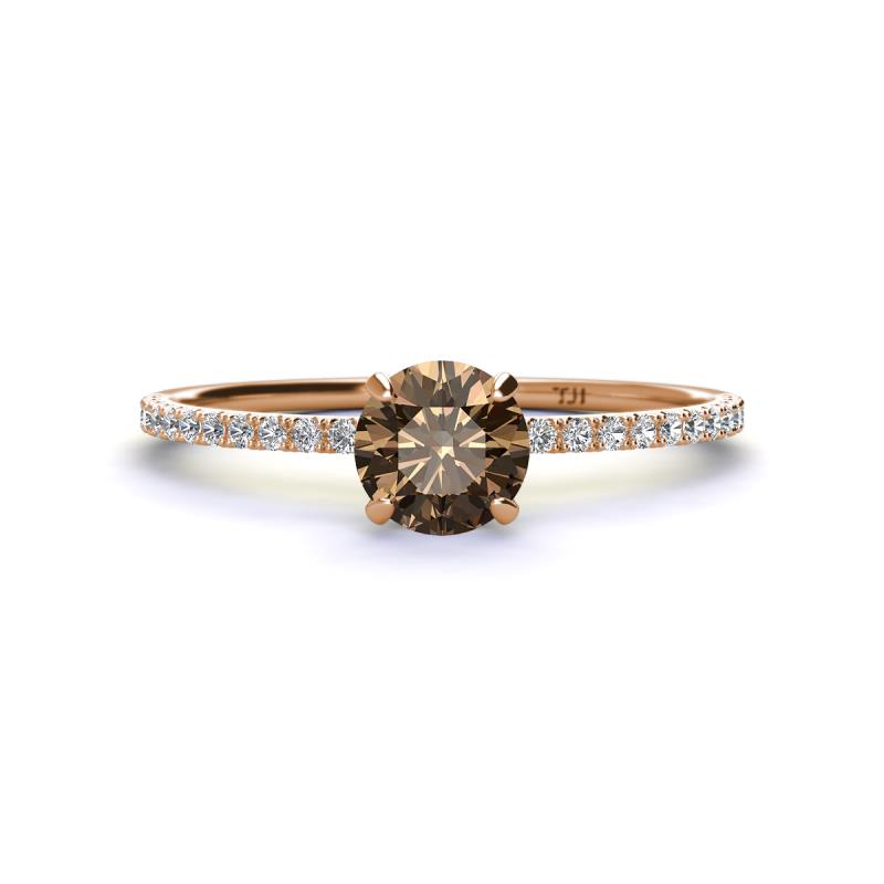 Hannah 6.50 mm Classic Round Smoky Quartz and Diamond Engagement Ring 