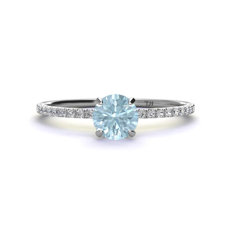 Hannah 6.50 mm Classic Round Aquamarine and Diamond Engagement Ring 