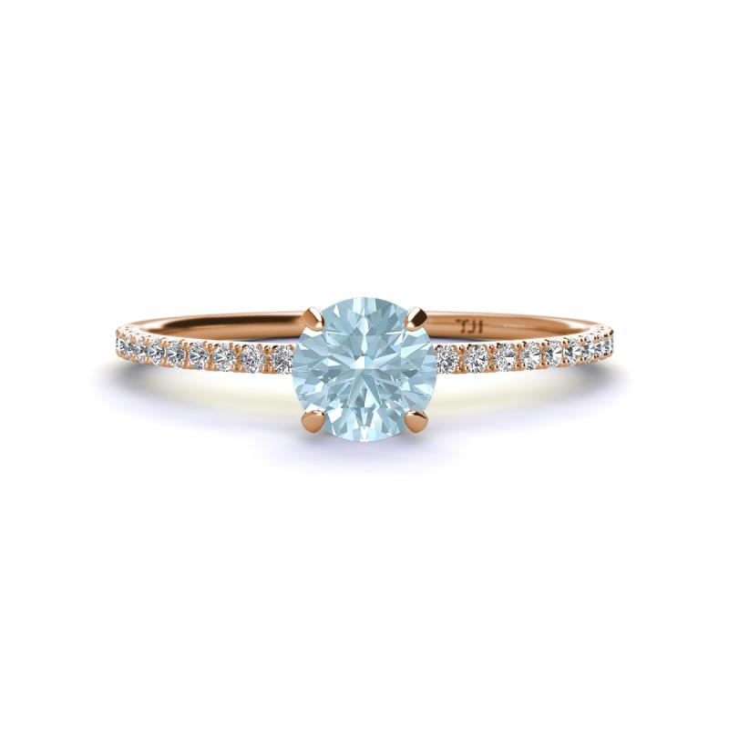 Hannah 6.50 mm Classic Round Aquamarine and Diamond Engagement Ring 