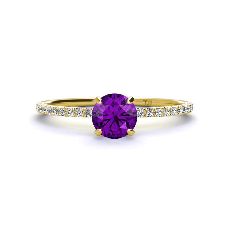 Hannah 6.50 mm Classic Round Amethyst and Diamond Engagement Ring 