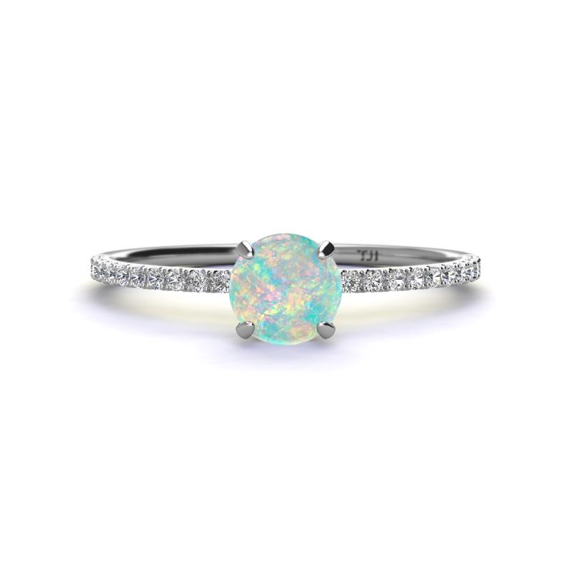 Hannah 6.00 mm Classic Round Opal and Diamond Engagement Ring 