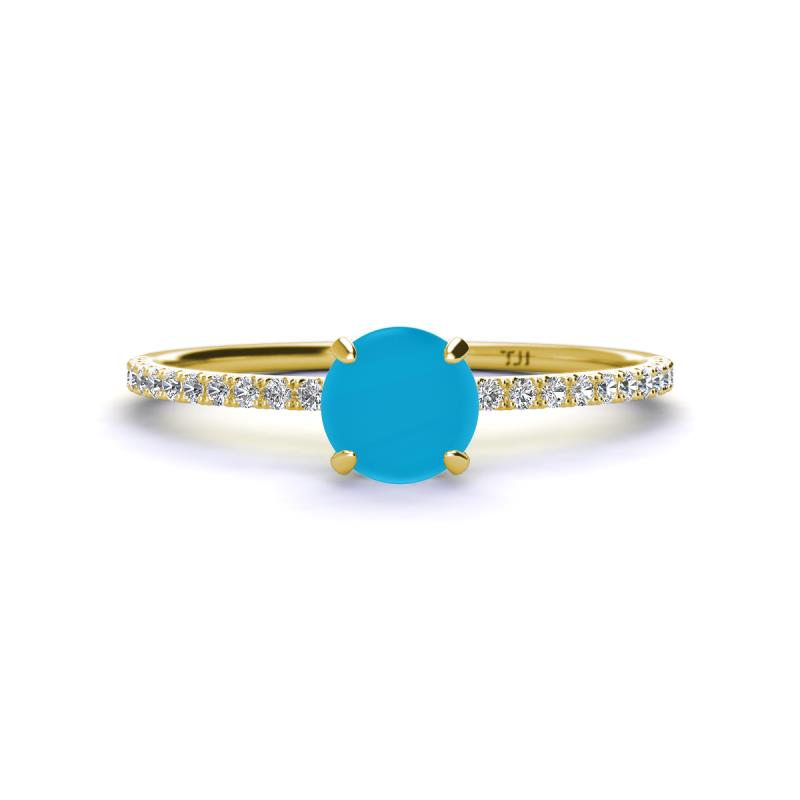 Hannah 6.00 mm Classic Round Turquoise and Diamond Engagement Ring 