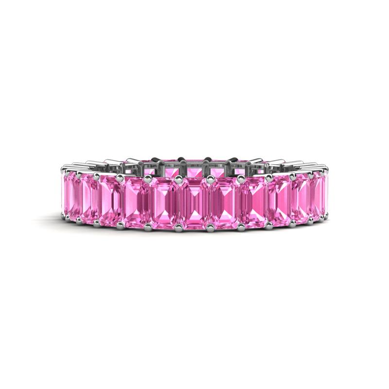 Kerry 5x3 mm Emerald Cut Pink Sapphire Side Gallery Work Eternity Band 