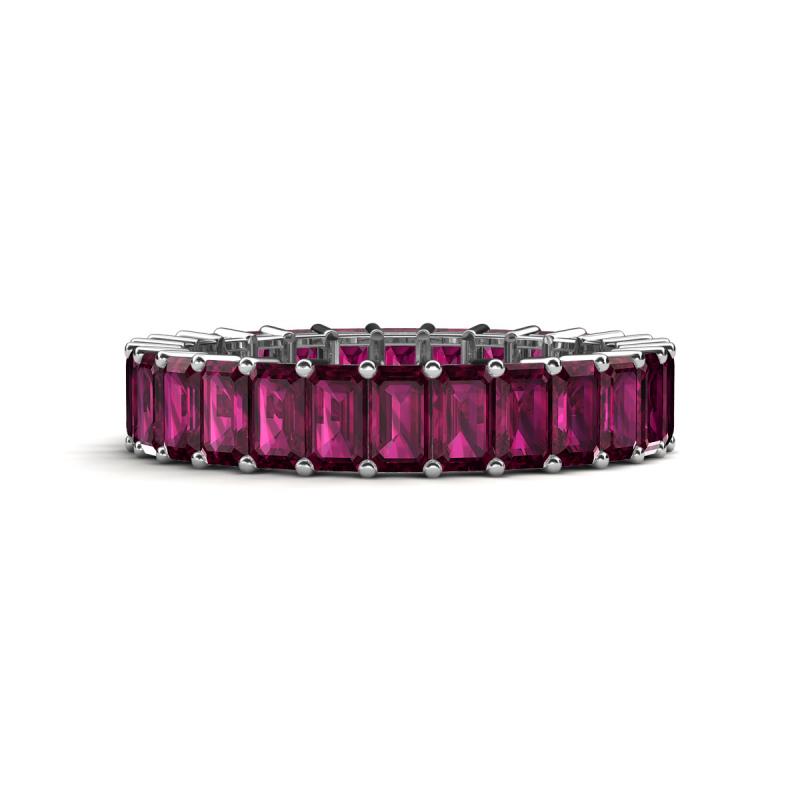 Kerry 5x3 mm Emerald Cut Rhodolite Garnet Side Gallery Work Eternity Band 