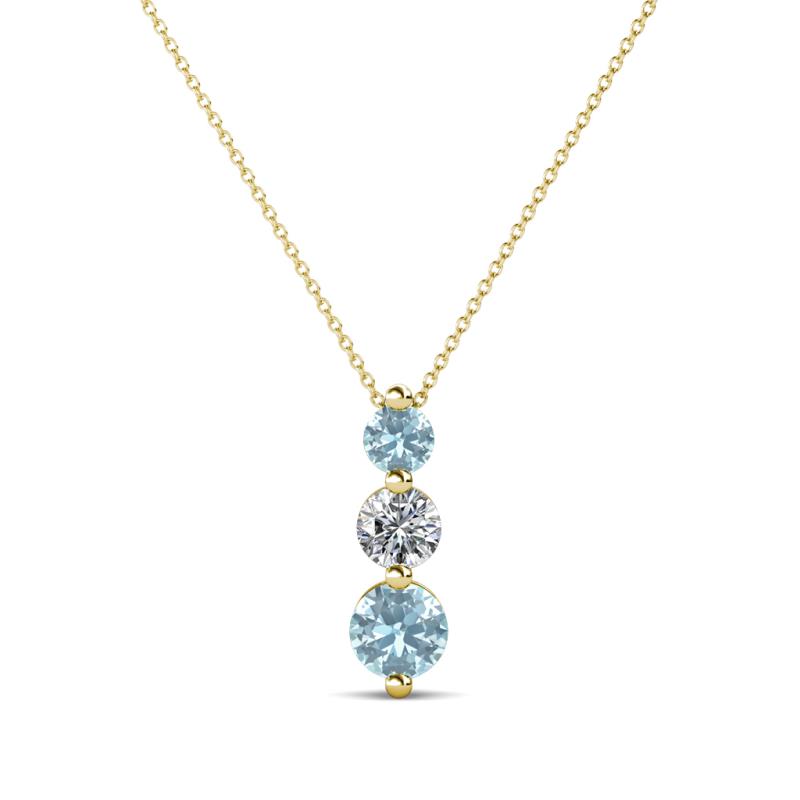 Kesha (3.4mm) Round Aquamarine and Diamond Graduated Three Stone Drop Pendant 