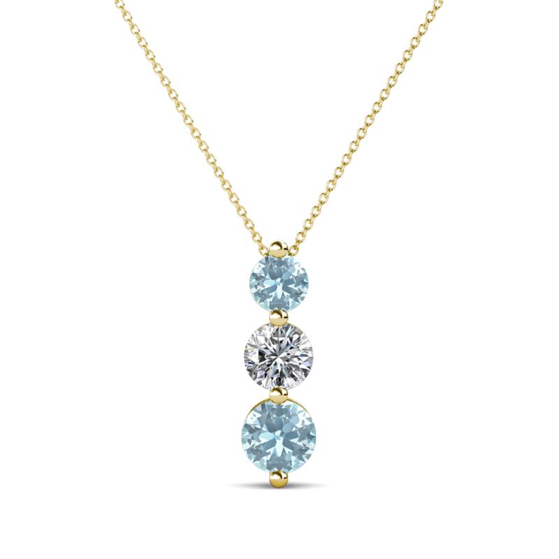 Kesha (4mm) Round Aquamarine and Diamond Graduated Three Stone Drop Pendant 