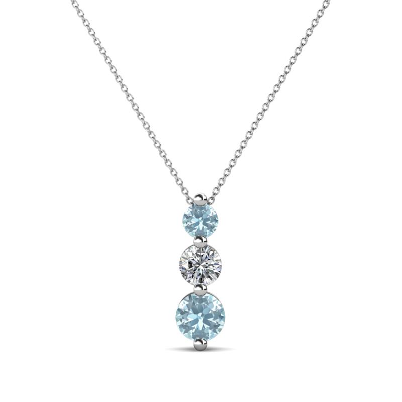 Kesha (4.2mm) Round Aquamarine and Diamond Graduated Three Stone Drop Pendant 