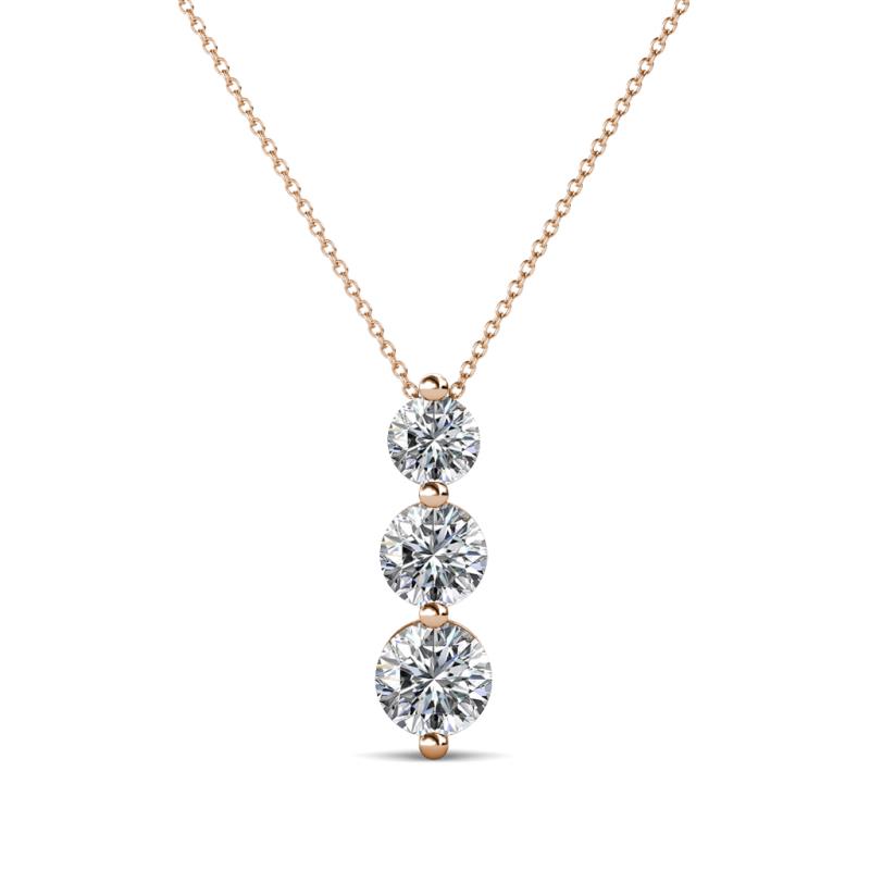 Kesha (4mm) Round Forever One Moissanite and Diamond Graduated Three Stone Drop Pendant 