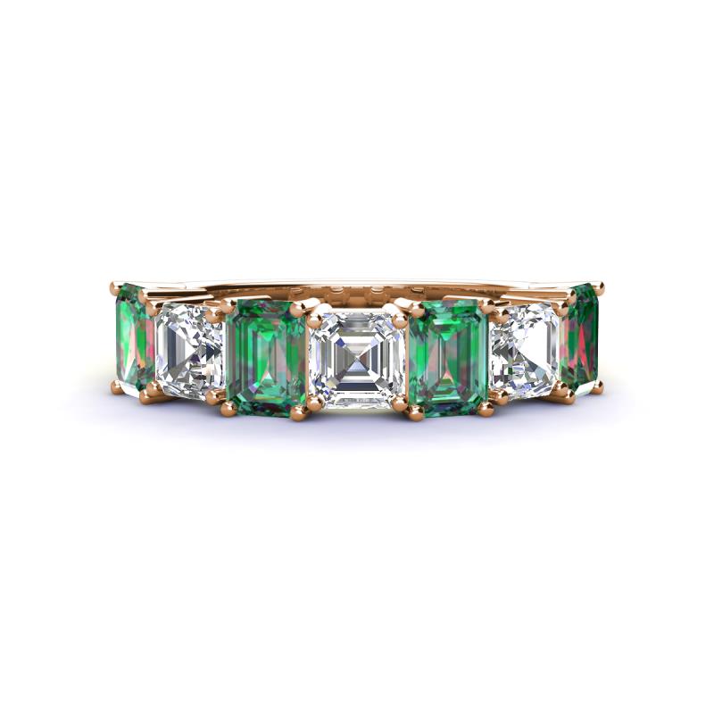 Aria Emerald Cut Lab Created Alexandrite and Asscher Cut Diamond 7 Stone Wedding  Band 