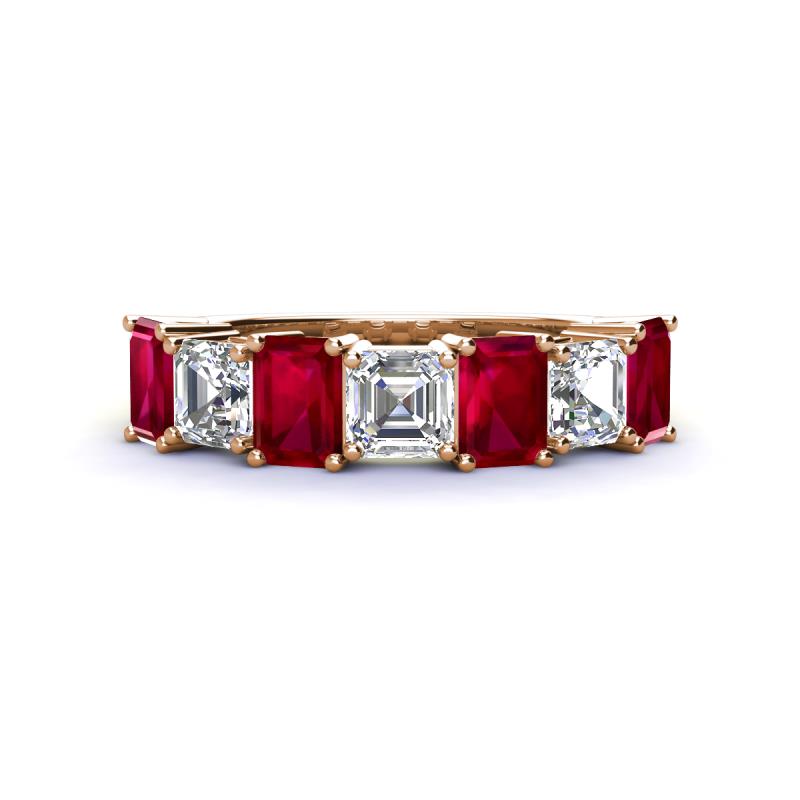 Aria Emerald Cut Ruby and Asscher Cut Diamond 7 Stone Wedding  Band 