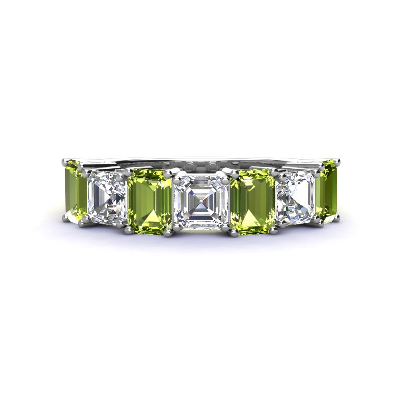 Aria Emerald Cut Peridot and Asscher Cut Diamond 7 Stone Wedding  Band 
