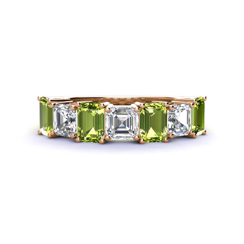 Aria Emerald Cut Peridot and Asscher Cut Diamond 7 Stone Wedding  Band 