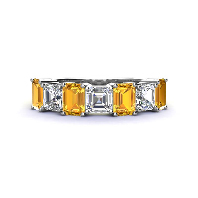 Aria Emerald Cut Citrine and Asscher Cut Diamond 7 Stone Wedding  Band 