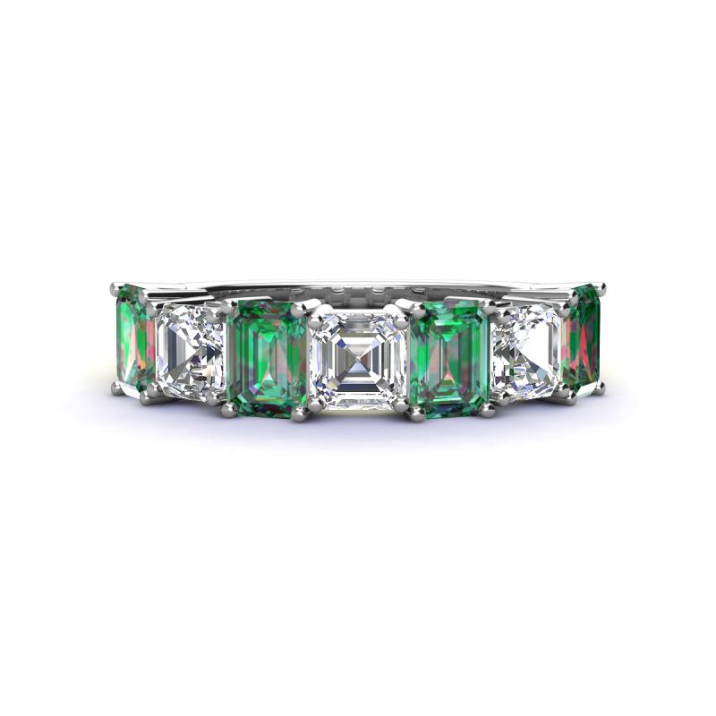 Aria Emerald Cut Lab Created Alexandrite and Asscher Cut Diamond 7 Stone Wedding  Band 