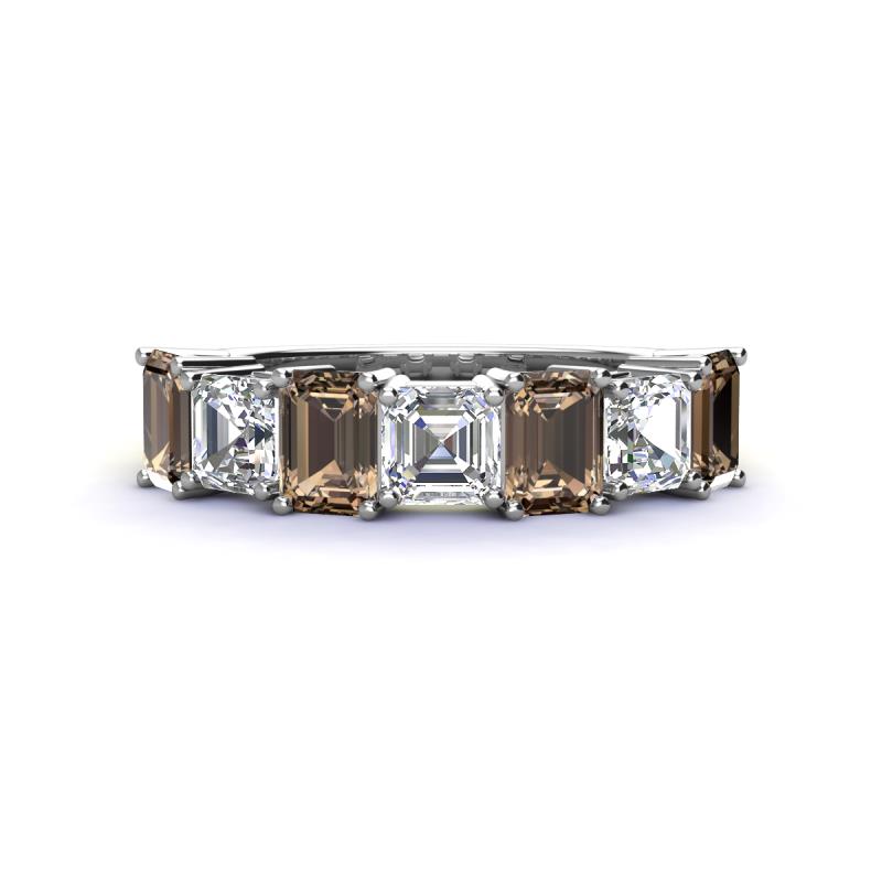 Aria Emerald Cut Smoky Quartz and Asscher Cut Diamond 7 Stone Wedding  Band 