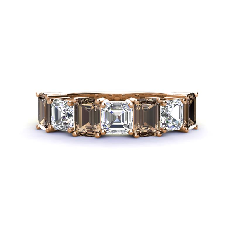 Aria Emerald Cut Smoky Quartz and Asscher Cut Diamond 7 Stone Wedding  Band 