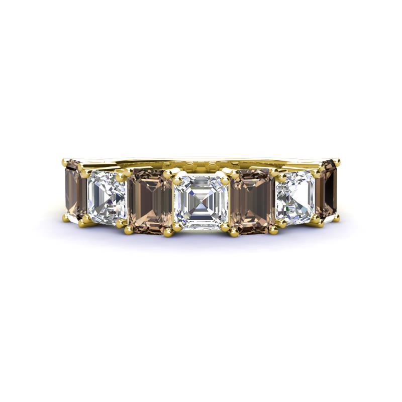 Aria Emerald Cut Smoky Quartz and Asscher Cut Diamond 7 Stone Wedding  Band 