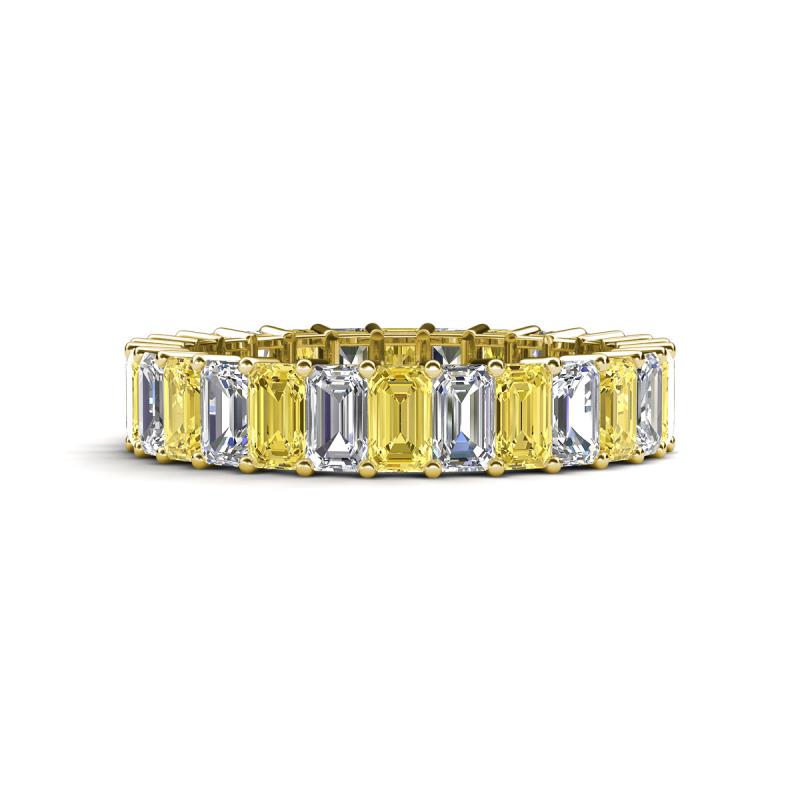 Kerry 5x3 mm Emerald Cut Yellow Sapphire and Diamond Side Gallery Work Eternity Band 